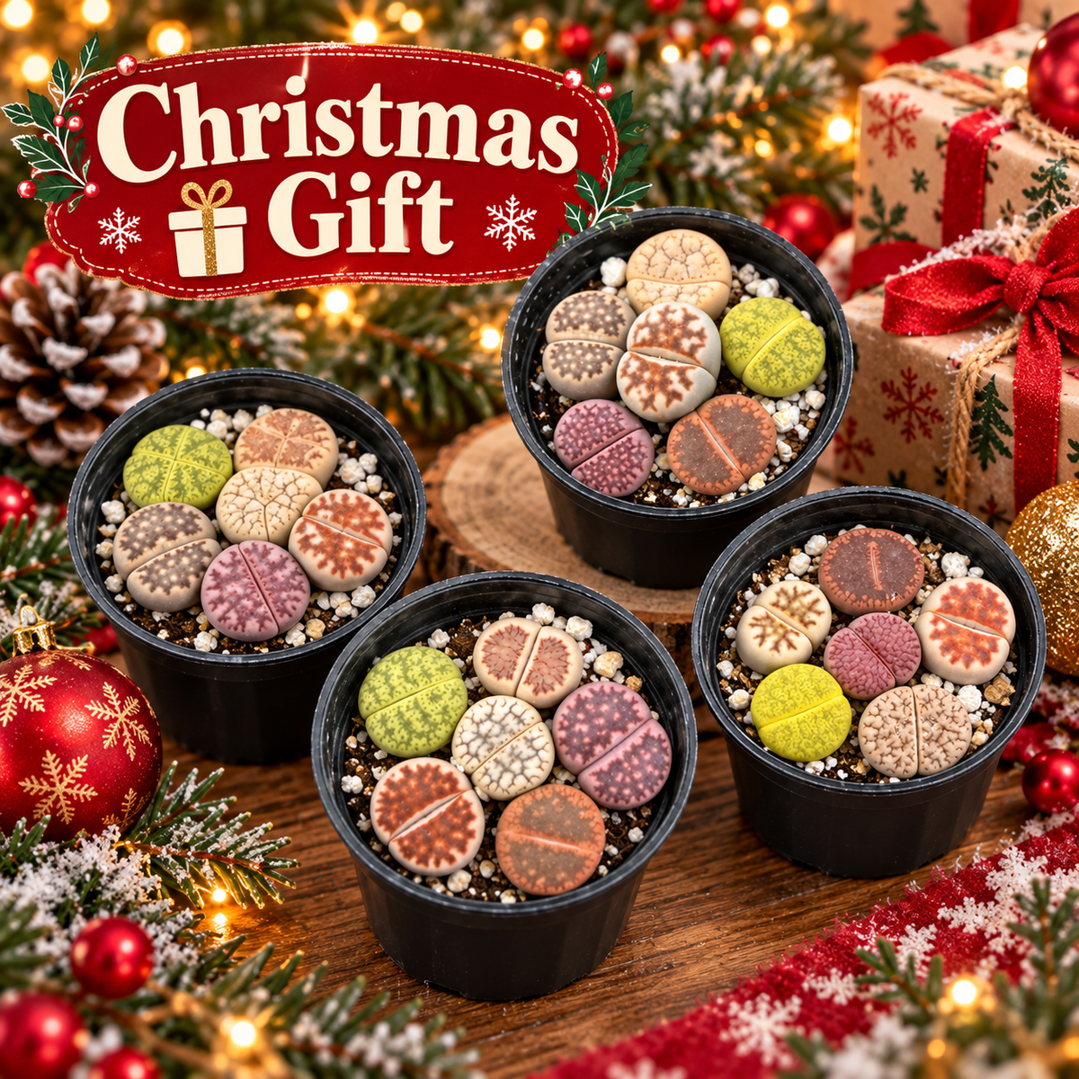 Potted Lithops Mix – 6 Living Stones in a 2" Pot | Succulent Gift