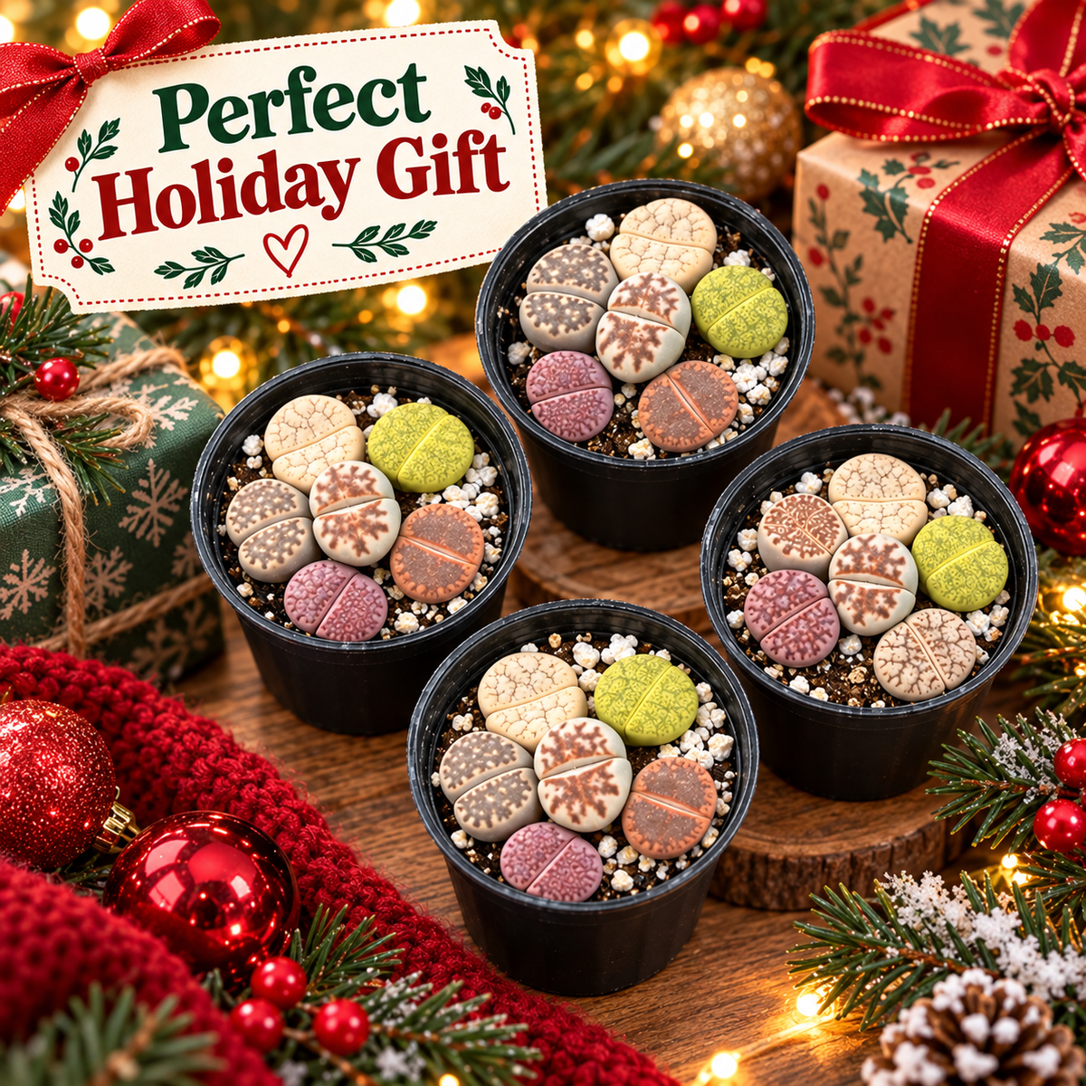 Potted Lithops Mix – 6 Living Stones in a 2" Pot | Succulent Gift