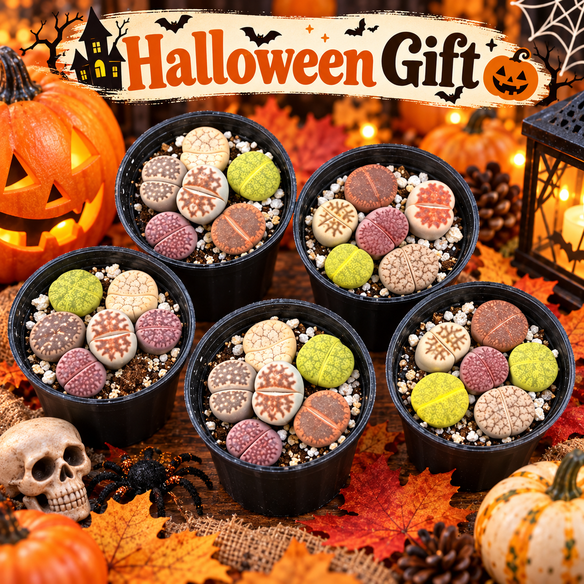 Potted Lithops Mix – 6 Living Stones in a 2" Pot | Succulent Gift